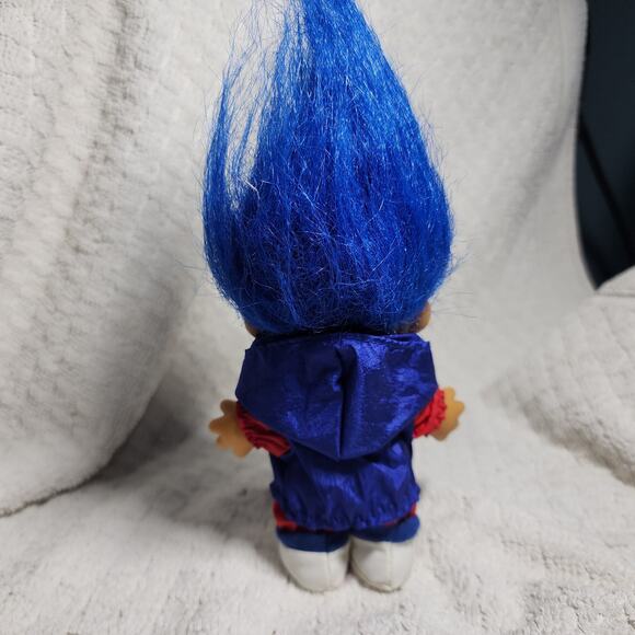 Vintage Russ Troll Doll 5” Purple Hair Jogger Track Suit Windbreaker Red Blue - Picture 2 of 4
